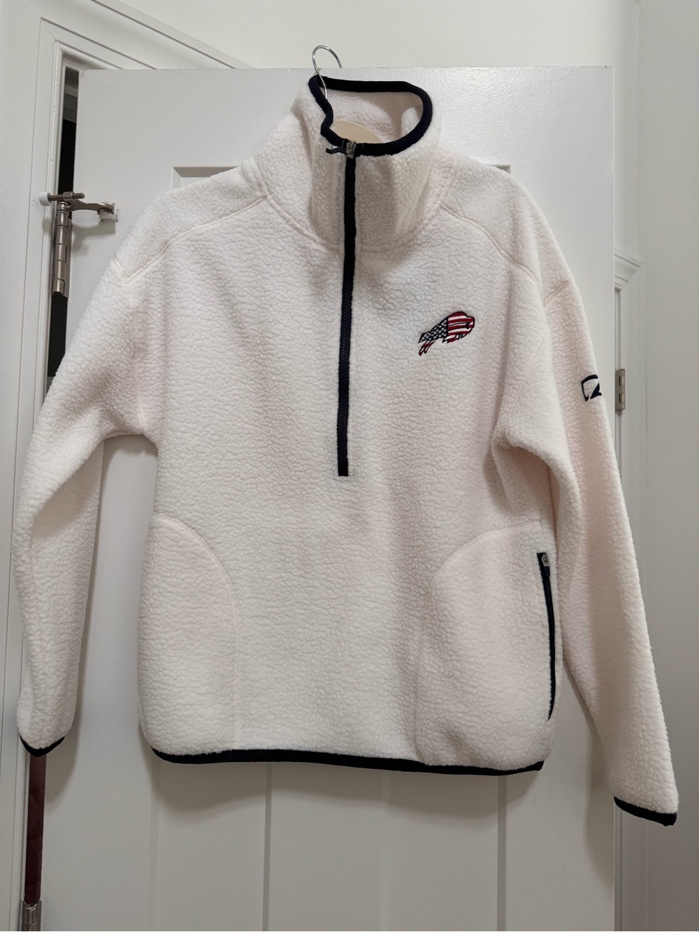 Buffalo bills White Half-Zip Fleece Pullover with Navy Trim - never worn